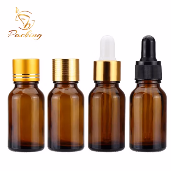 High Gloss Amber Cosmetic 15ml Glass Bottle with Dropper