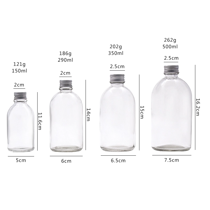 Empty Small Mouth Clear Frosted Boston Round Beverage Juice Kombucha Glass Bottle