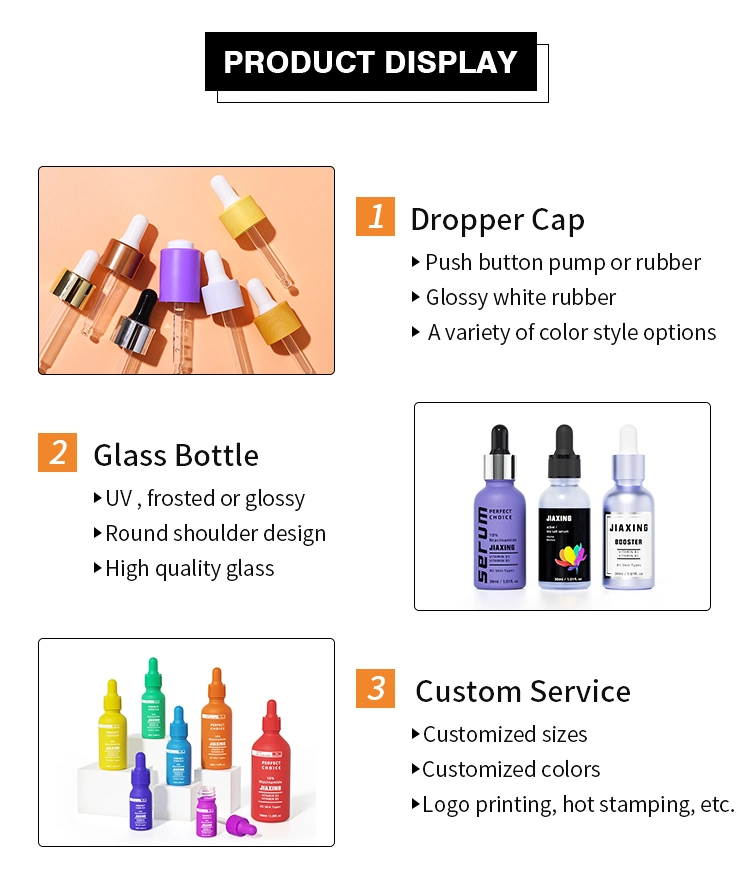 Custom Private Label Nude Color 5ml 10ml 15ml 20ml 30ml 50ml 100ml Eye Drop Hair Oil Essential Oil Cosmetic Glass Dropper Bottle