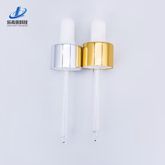 18/410 20/410 Compte-gouttes noir et or pour soins cosmétiques de la peau avec extrémités de ceinture en verre assorties aux bouteilles