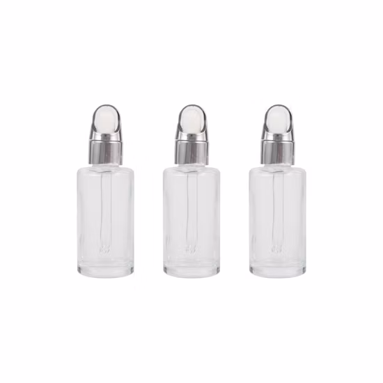 Emballage cosmétique bouteille en verre ronde bouchons en aluminium compte-gouttes pour bouteille d'huile essentielle de Rose